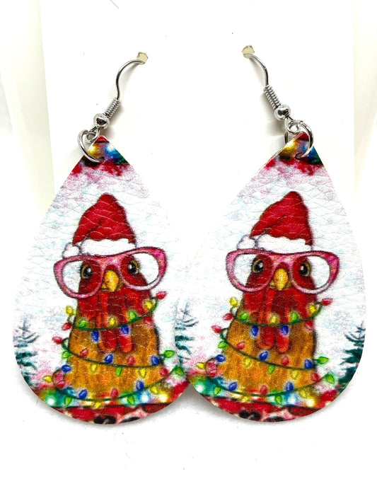 Christmas Chicken Earrings, Christmas Earrings, Chicken Earrings, Christmas Jewelry, Chicken Jewelry, Bird Earrings, Gift for her